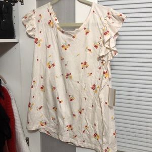 Cute Floral Print Top with Ruffle Sleeves